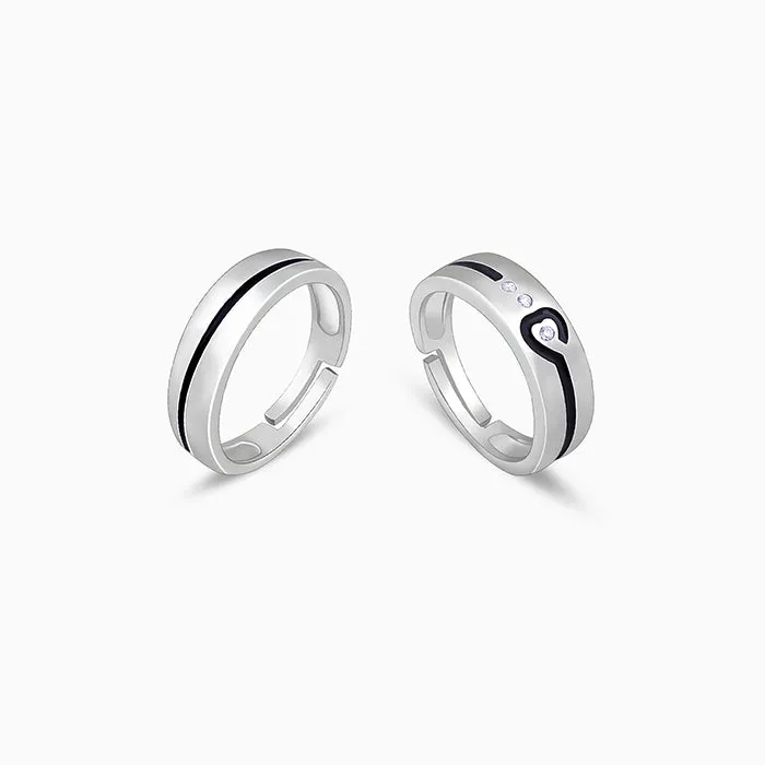 Silver Heart String Couple Rings