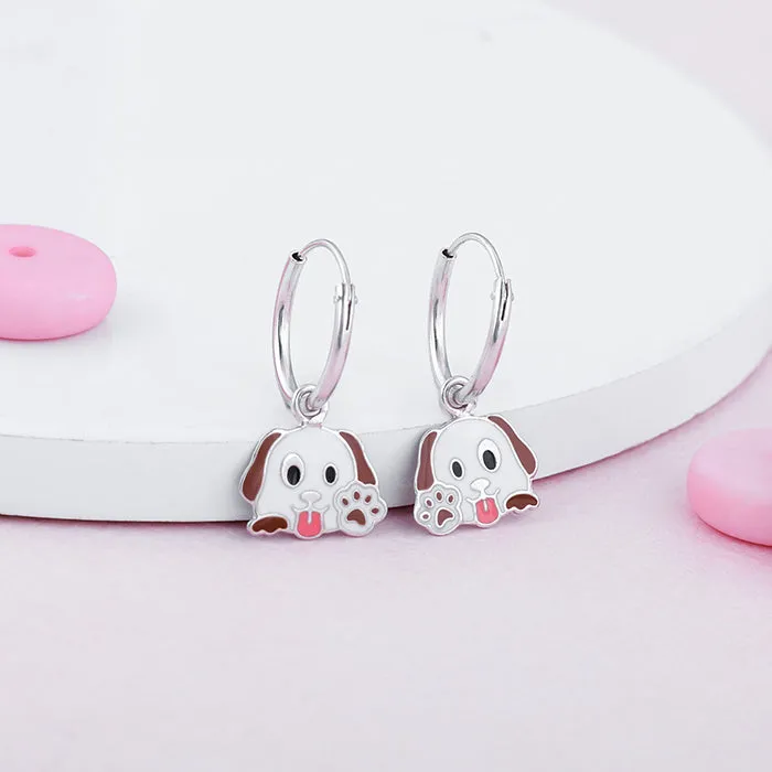 Silver Hello Puppy Kids Hoop Earrings (4-12 yrs)