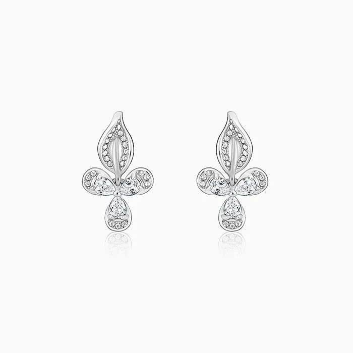 Silver Iris Flower Earrings