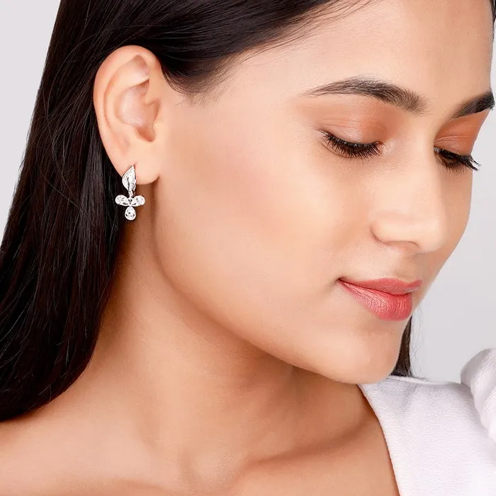 Silver Iris Flower Earrings