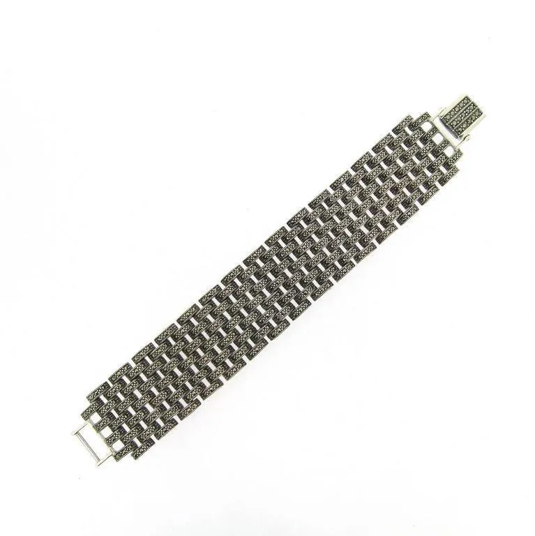 Silver Marcasite Bracelet Chainmail Art Deco Style