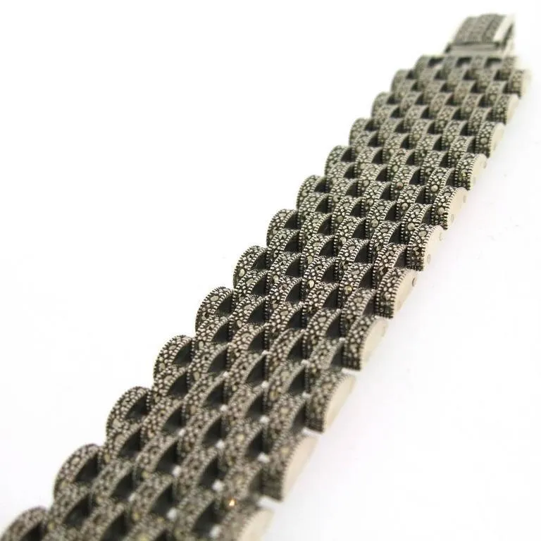 Silver Marcasite Bracelet Chainmail Art Deco Style