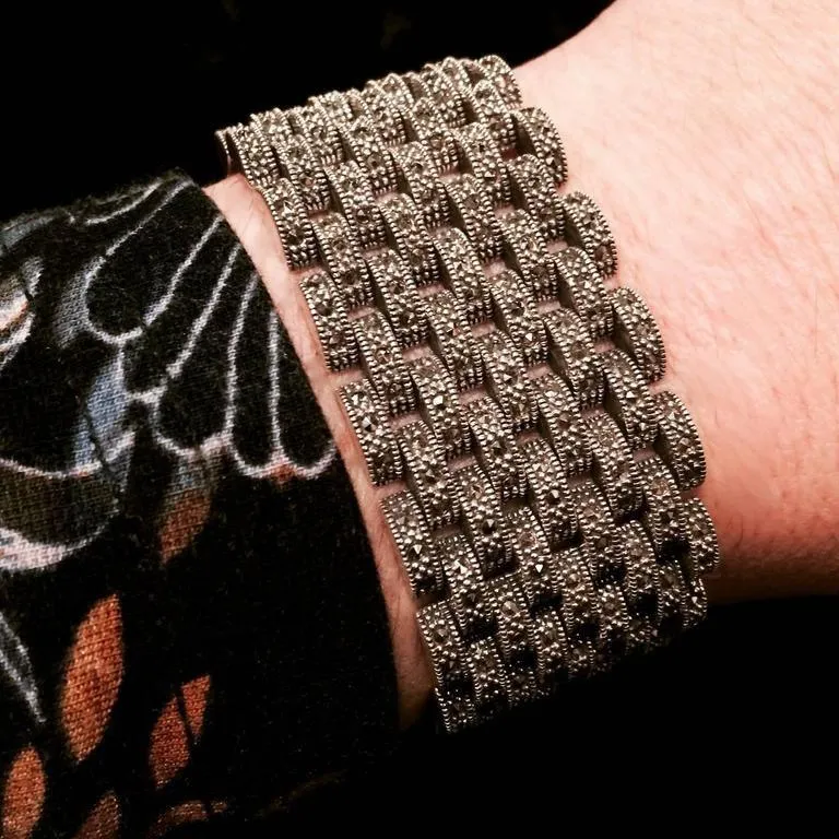 Silver Marcasite Bracelet Chainmail Art Deco Style