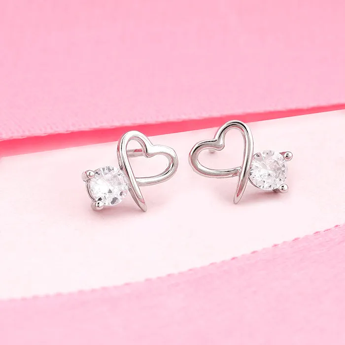 Silver Mini Heart Drop Earrings