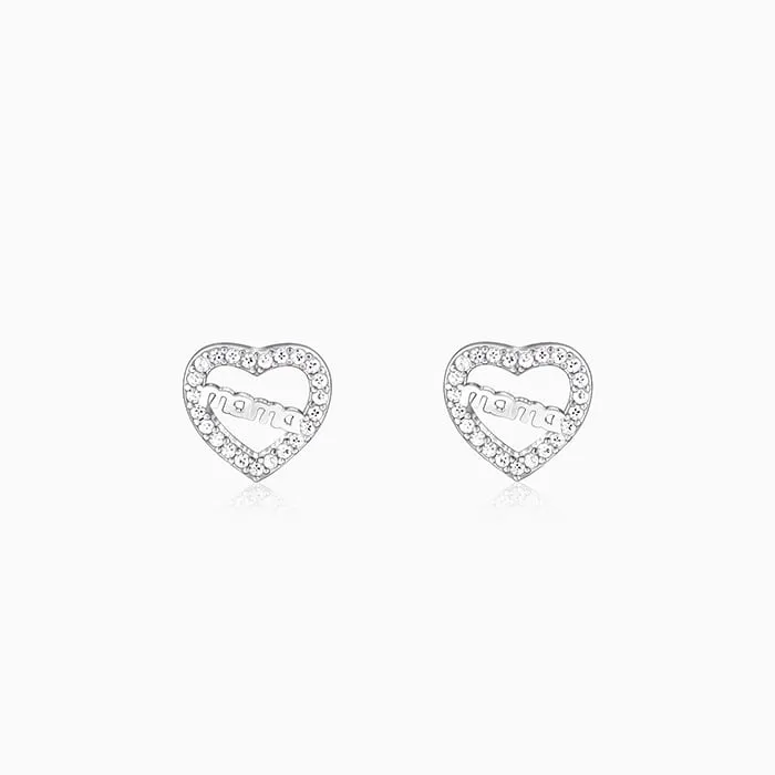 Silver Mother's Heart Stud Earrings