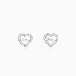 Silver Mother's Heart Stud Earrings
