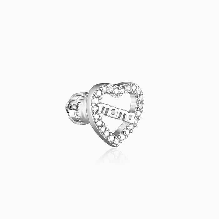 Silver Mother's Heart Stud Earrings