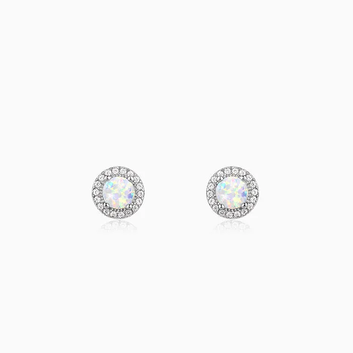 Silver Opal Moon Earrings