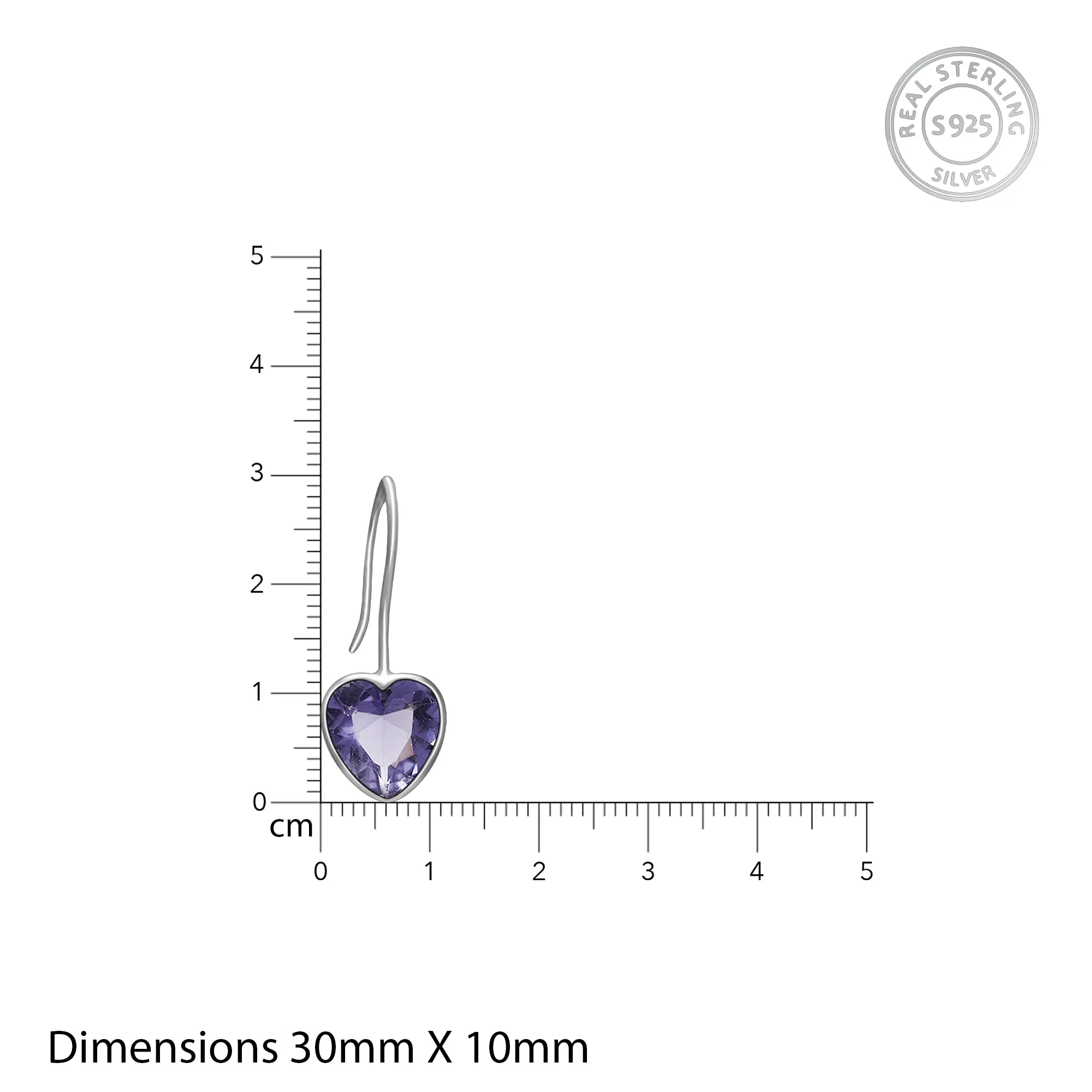 Silver Ornate Purple Heart Earrings