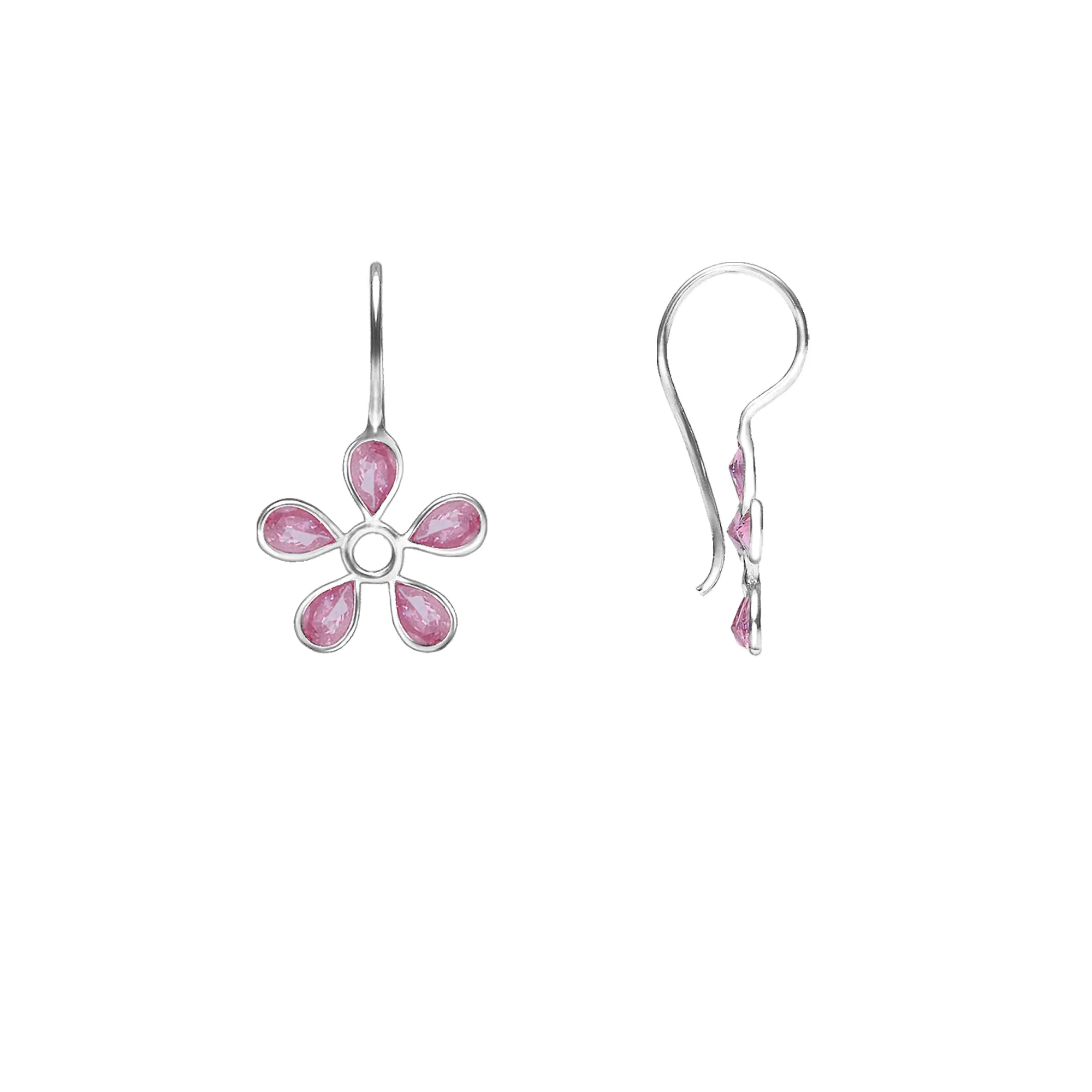 Silver Pink Dahlia Earrings
