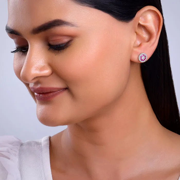 Silver Pink Wheel Earrings
