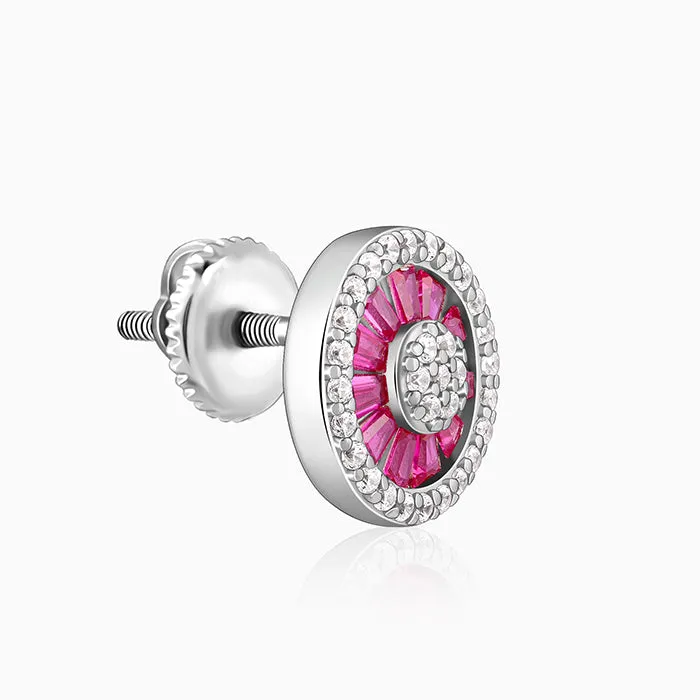 Silver Pink Wheel Earrings