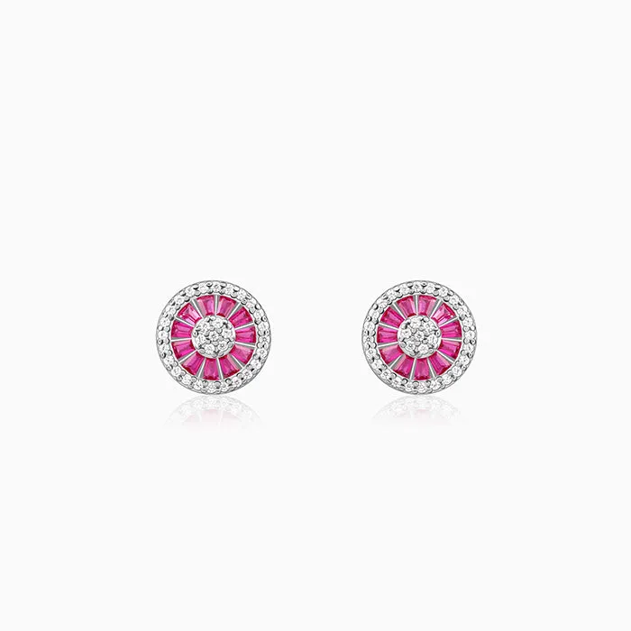 Silver Pink Wheel Earrings