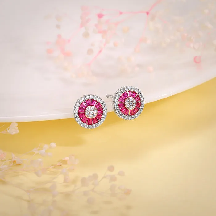 Silver Pink Wheel Earrings