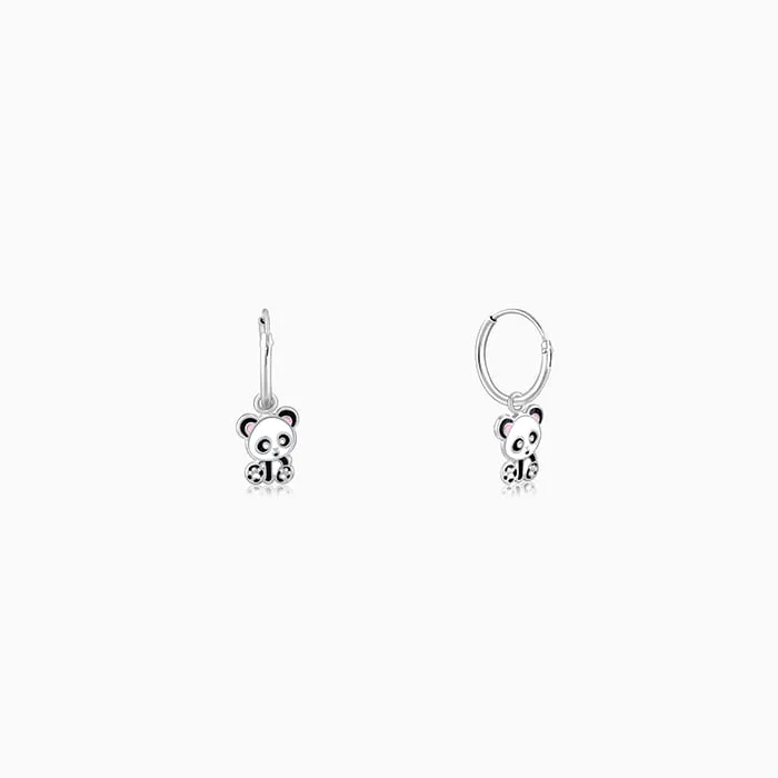 Silver Po Panda Kids Hoop Earrings (4-12 yrs)