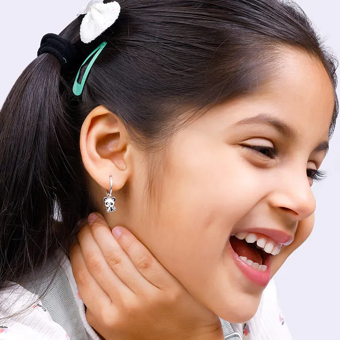 Silver Po Panda Kids Hoop Earrings (4-12 yrs)