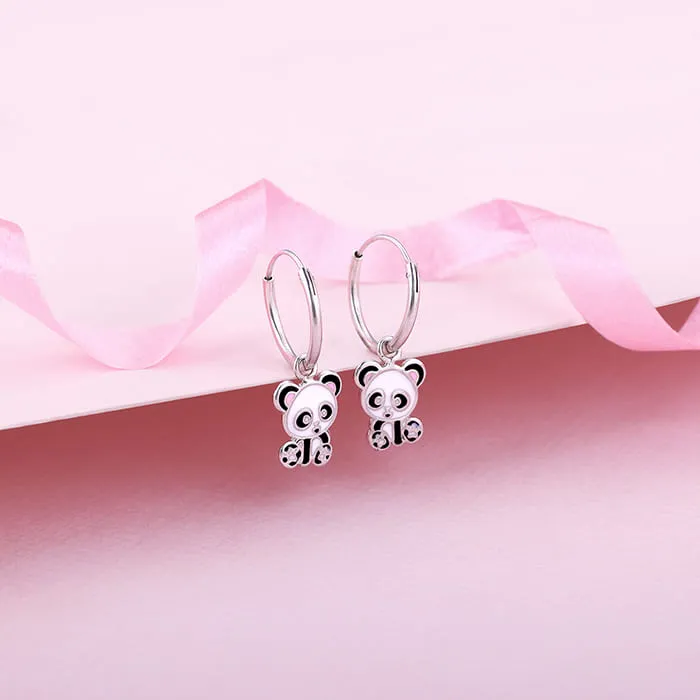 Silver Po Panda Kids Hoop Earrings (4-12 yrs)