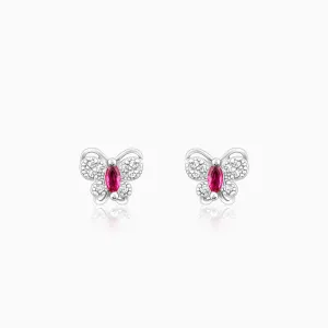 Silver Pop Pink Studded Butterfly Studs