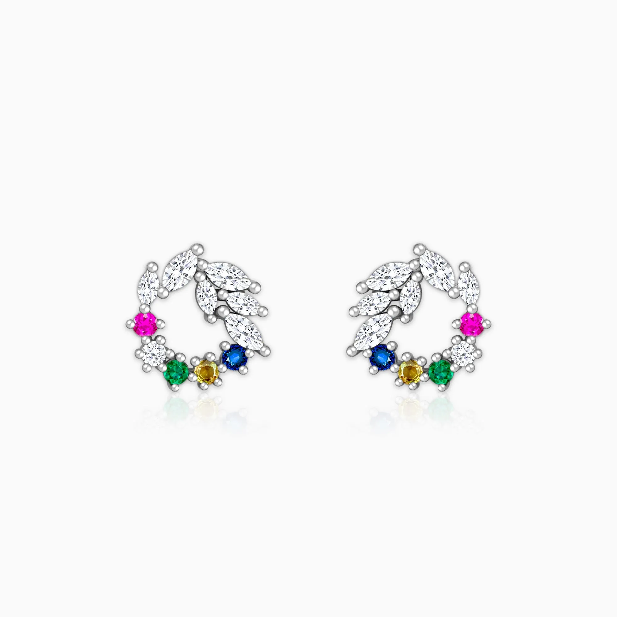 Silver Rainbow Wreath Stud Earrings