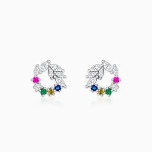 Silver Rainbow Wreath Stud Earrings