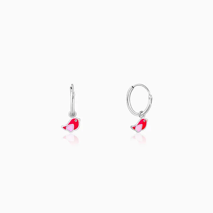 Silver Rosy Bird Kids Hoop Earrings (4-12 yrs)