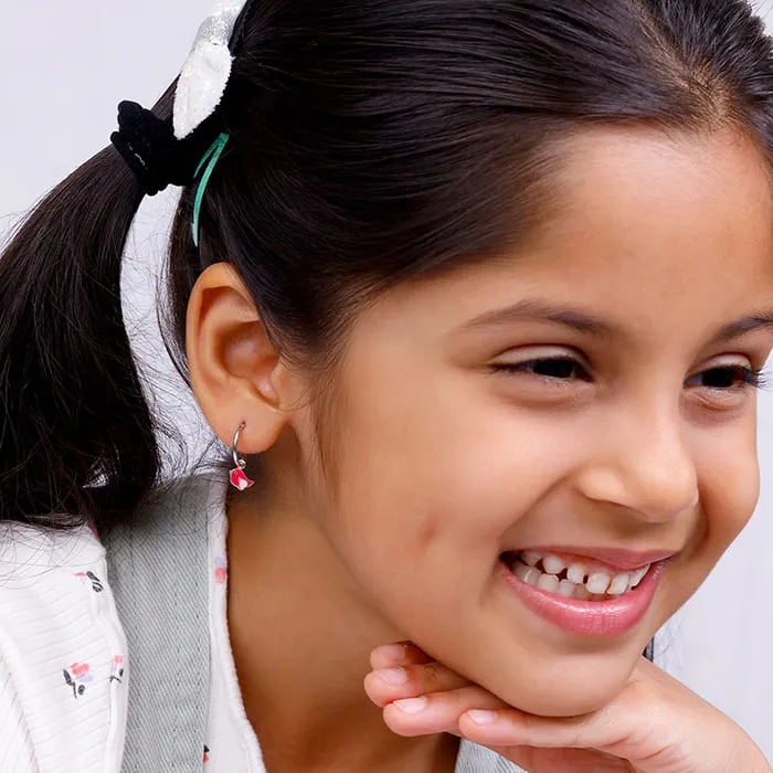 Silver Rosy Bird Kids Hoop Earrings (4-12 yrs)