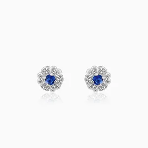 Silver Royal Blue Bloom Studs