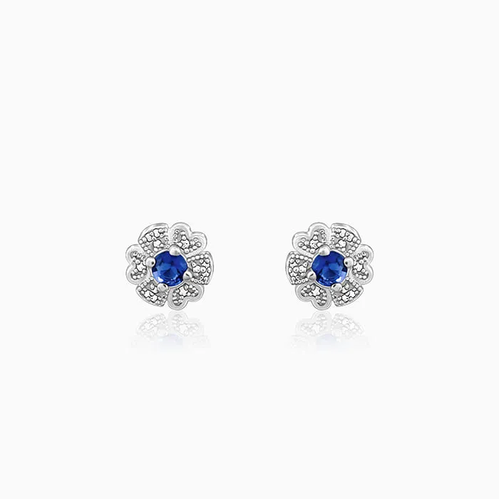 Silver Royal Blue Bloom Studs