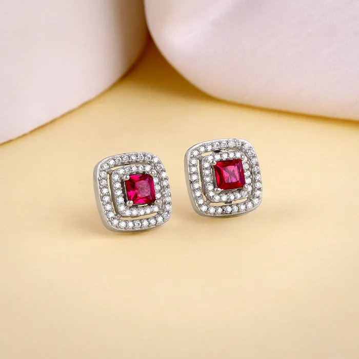 Silver Ruby Elegance Earrings