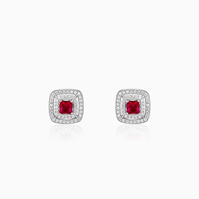 Silver Ruby Elegance Earrings