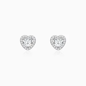 Silver Shimmer Heart Stud Earrings