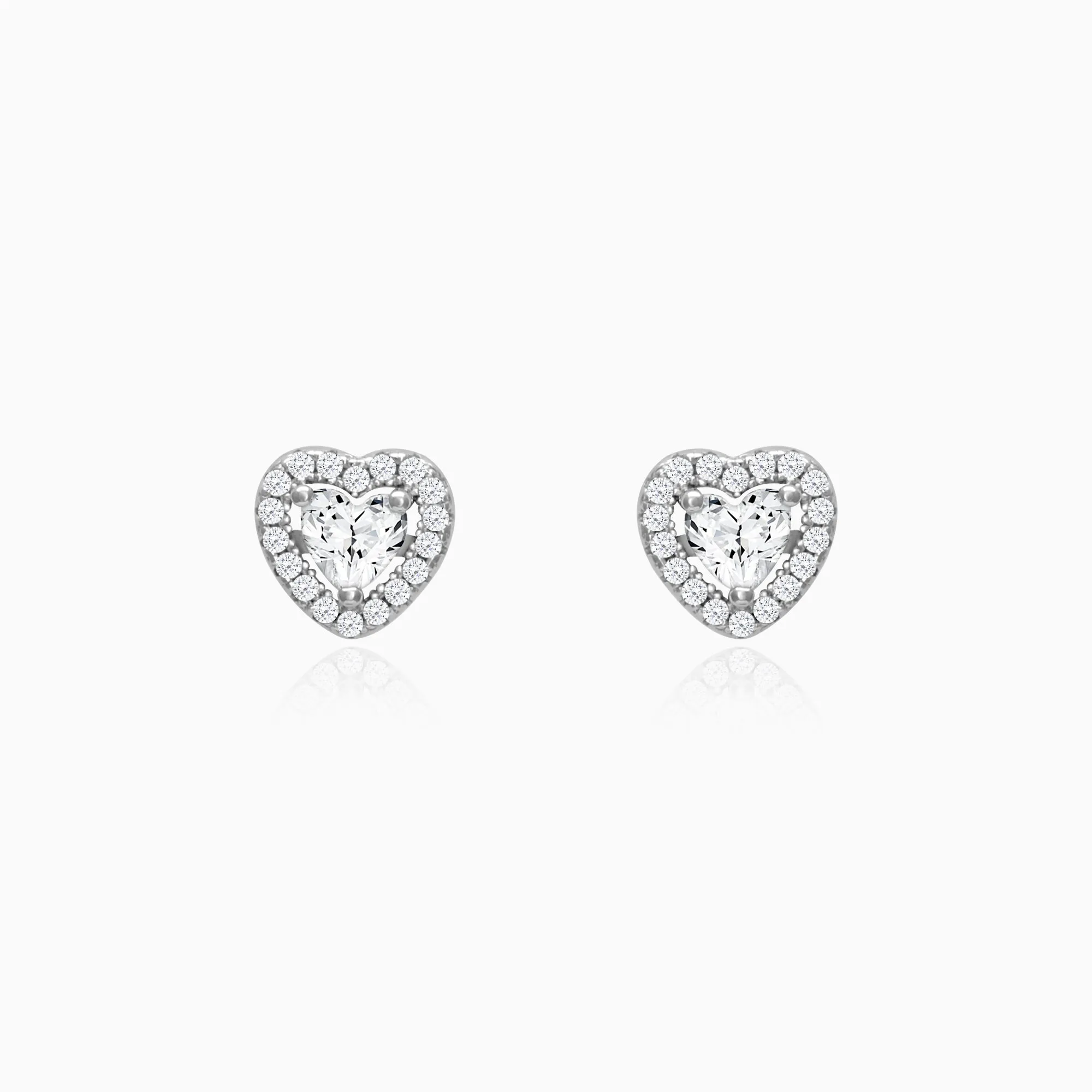 Silver Shimmer Heart Stud Earrings