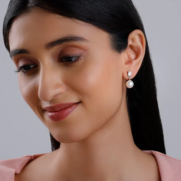 Silver Shining Pearl Earrings