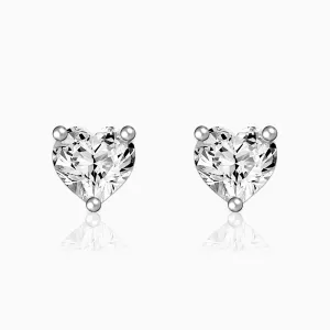 Silver Solitaire Heart Studs