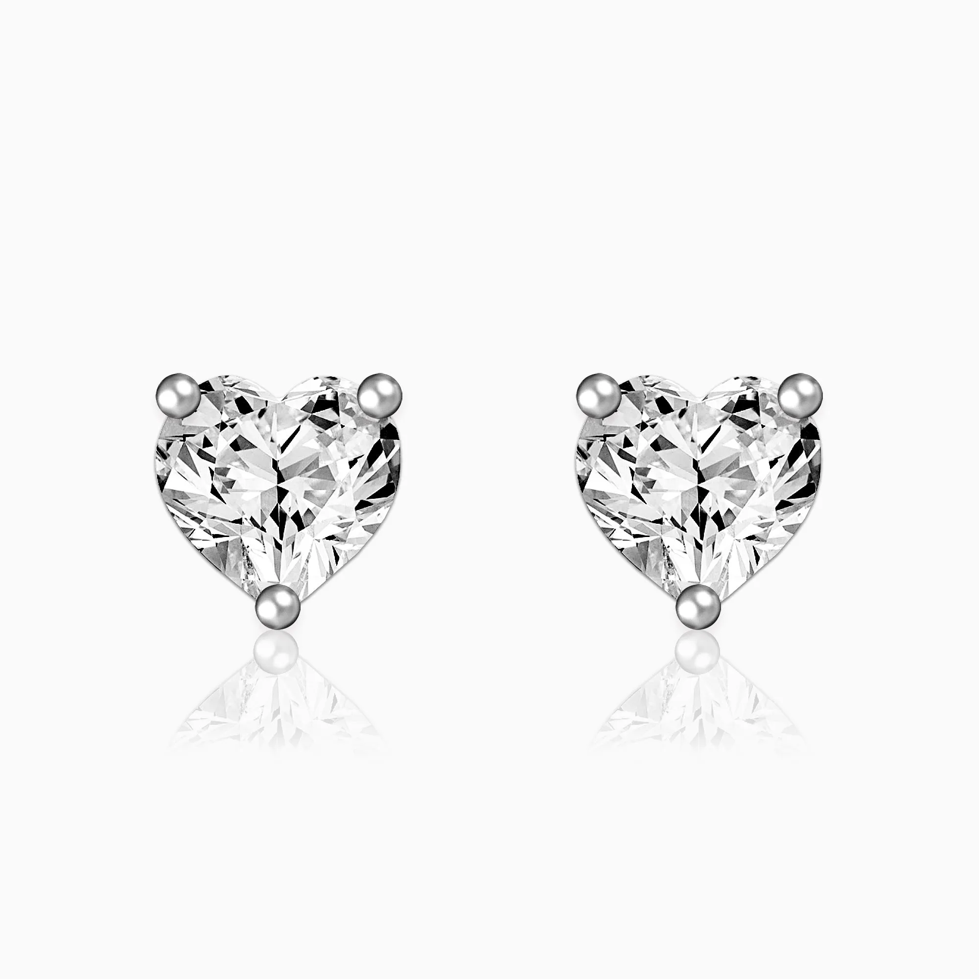 Silver Solitaire Heart Studs