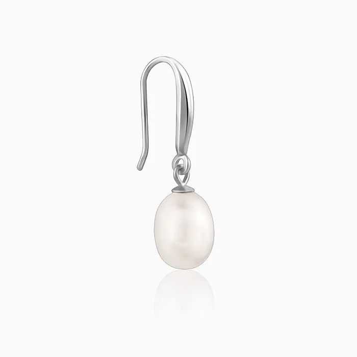 Silver White Pearl Drop Earrings