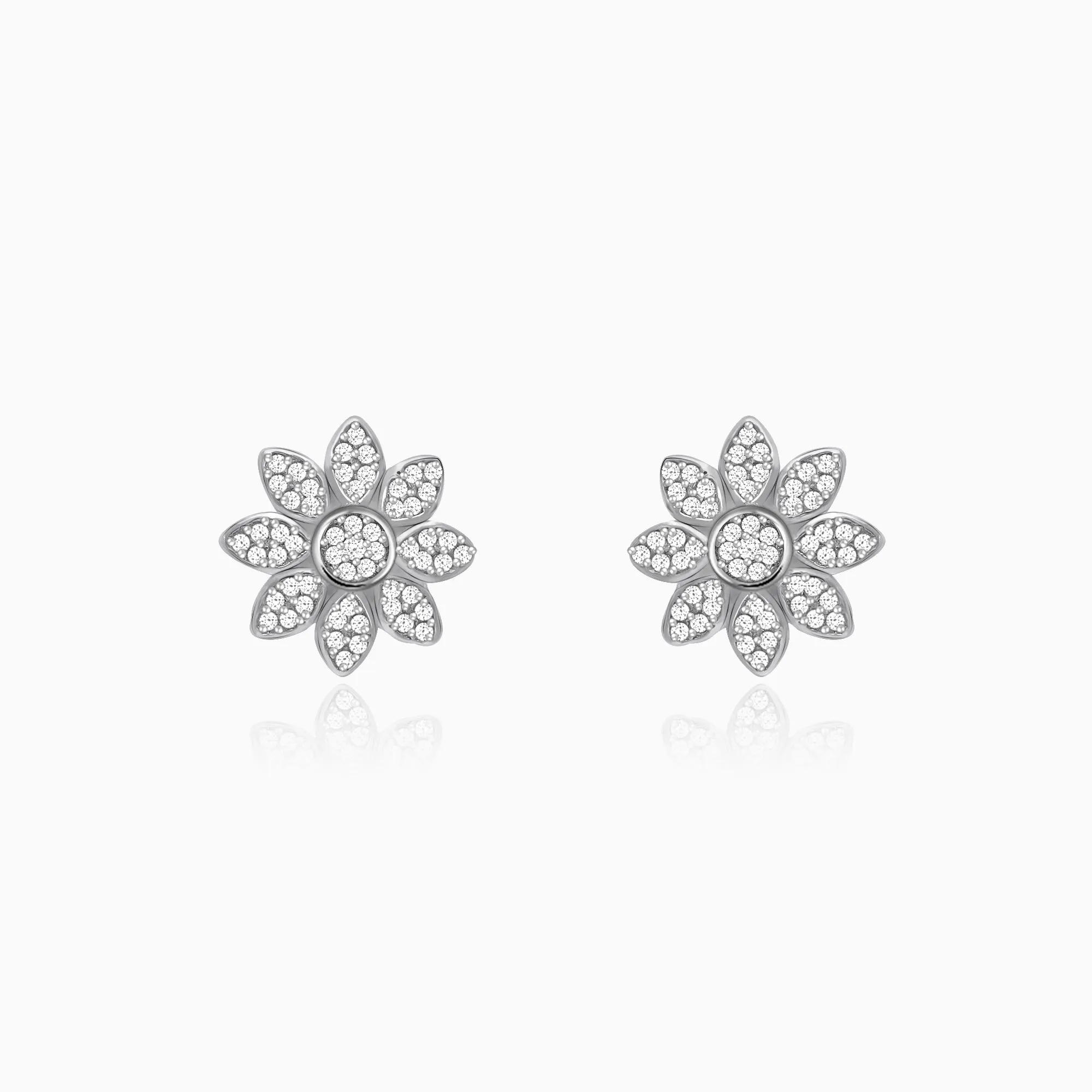 Silver Zircon Blooming Flower Earrings