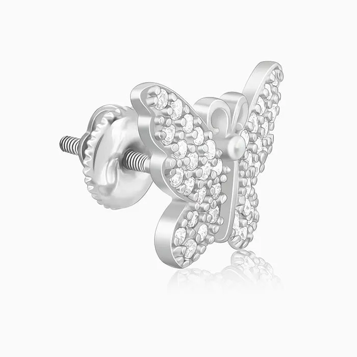 Silver Zircon Butterfly Studs
