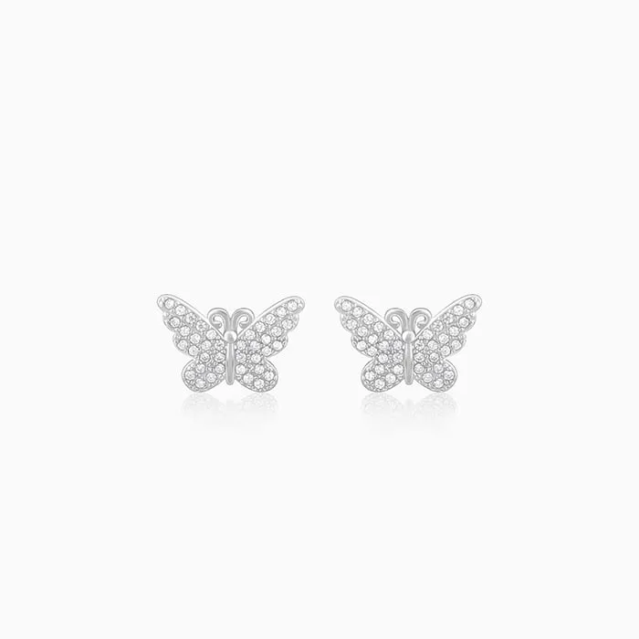 Silver Zircon Butterfly Studs