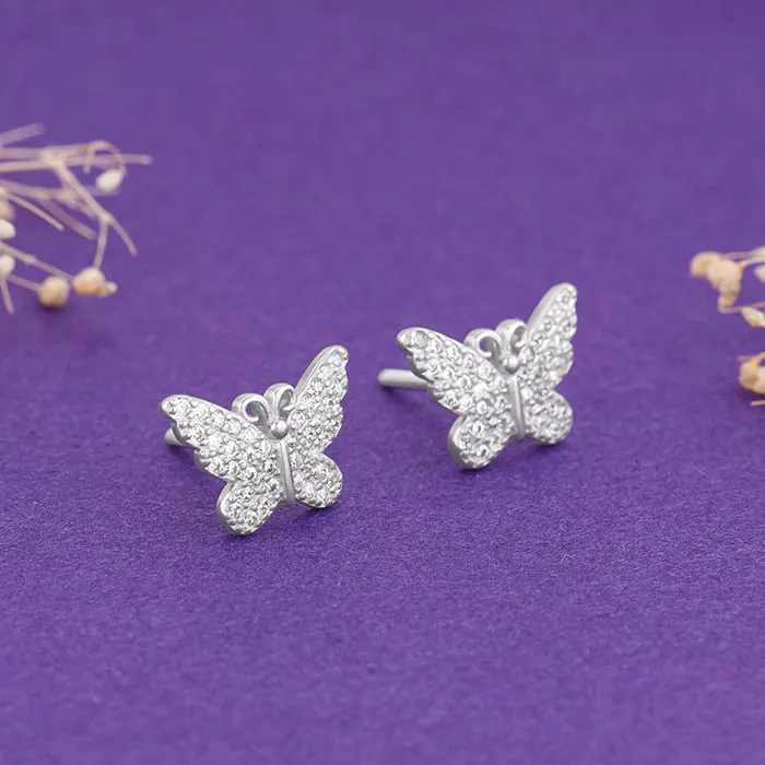 Silver Zircon Butterfly Studs
