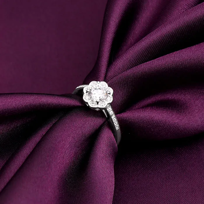 Silver Zircon Flower Blossom Ring