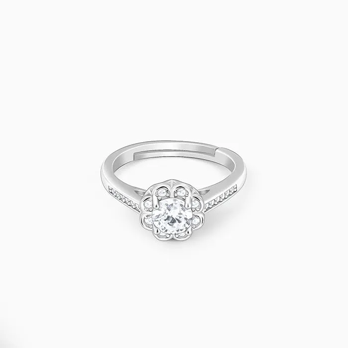 Silver Zircon Flower Blossom Ring
