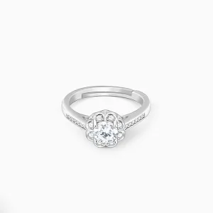 Silver Zircon Flower Blossom Ring