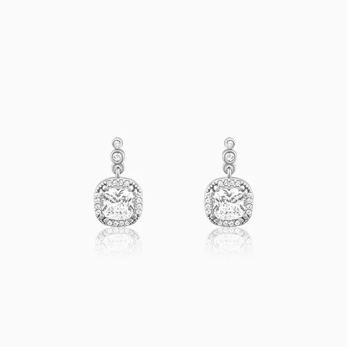 Silver Zircon Halo Earrings
