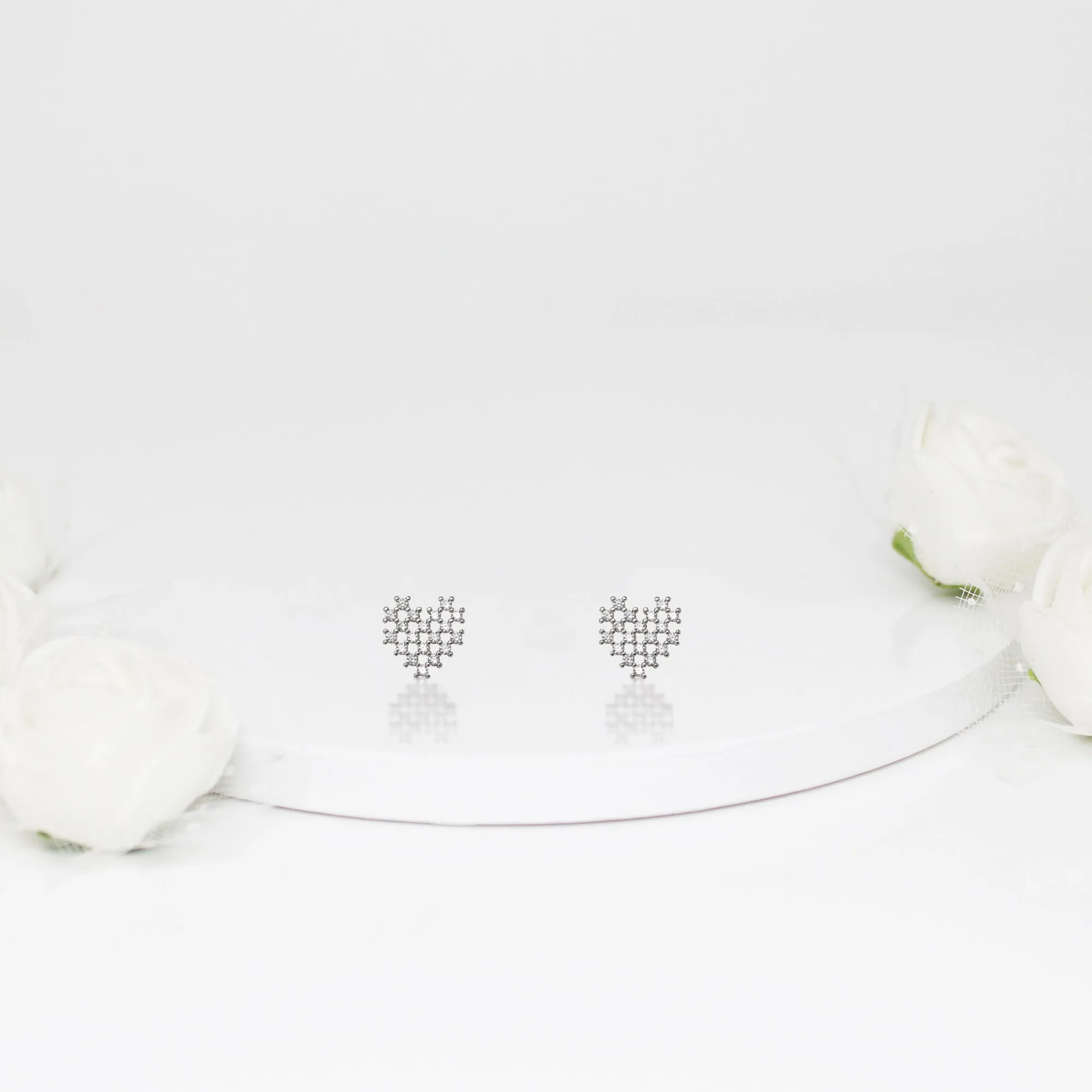 Silver Zircon Mini Heart Studs