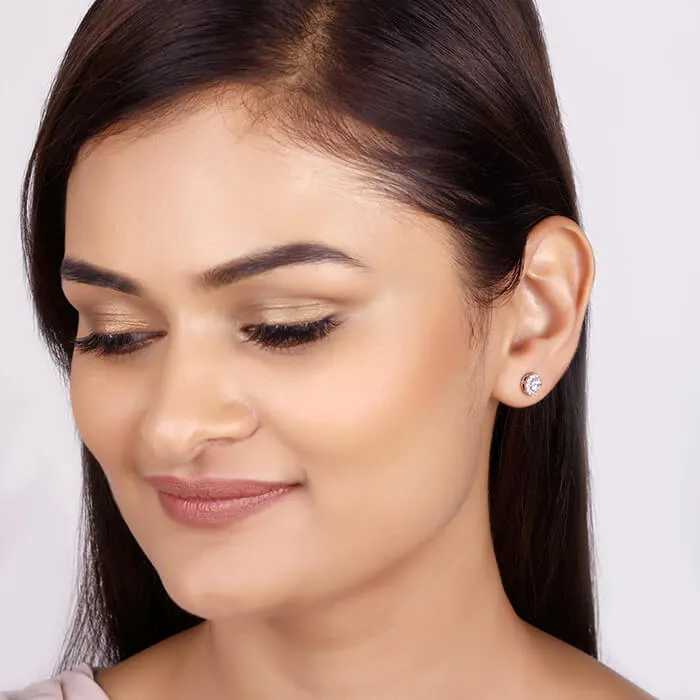 Silver Zircon Studded Elegant Stud Earrings