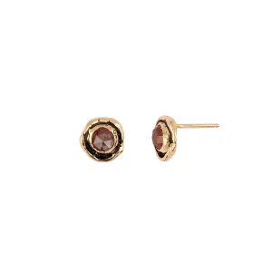 Small Cognac Rustic Diamond Faceted Stone 14K Gold Stud