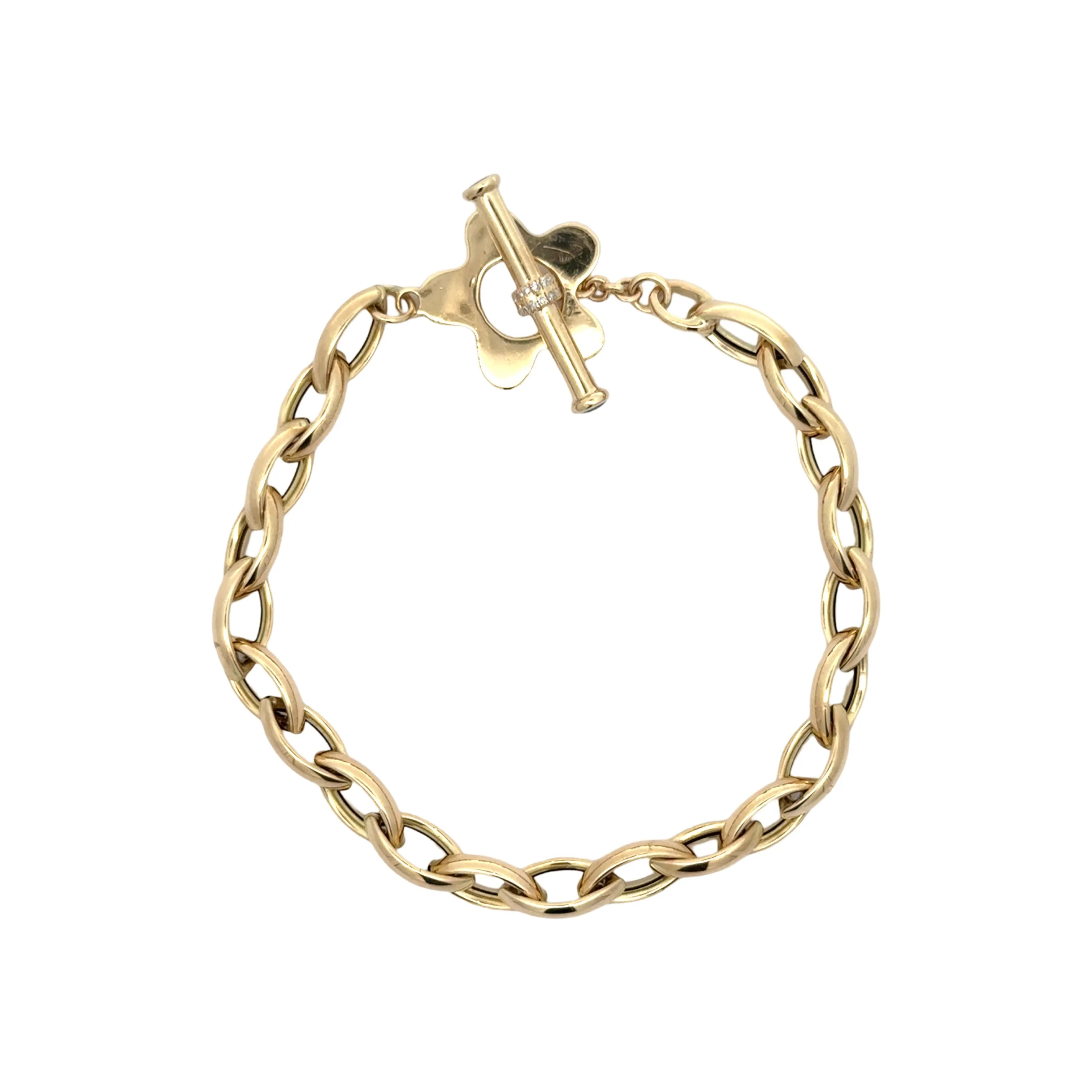 Small Oval Link Bracelet with Blue Sapphire & Diamond Toggle Clasp