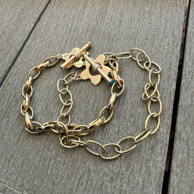 Small Oval Link Bracelet with Blue Sapphire & Diamond Toggle Clasp