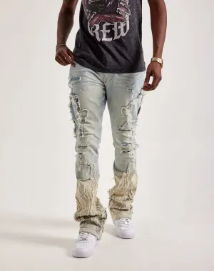 Smoke Rise Flame Rip & Repair Stacked Jeans Bohemian style items Suede - finished fashion